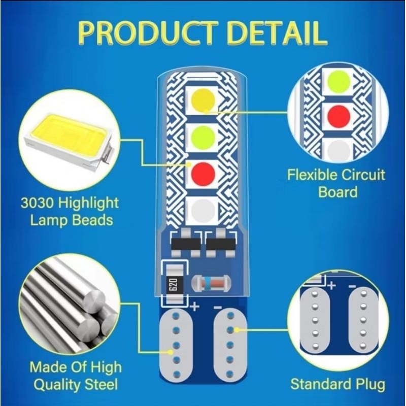 COD lampu led t10 RGB kedip warna warni 12v motor mobil, lampu sen HARGA BIJIAN