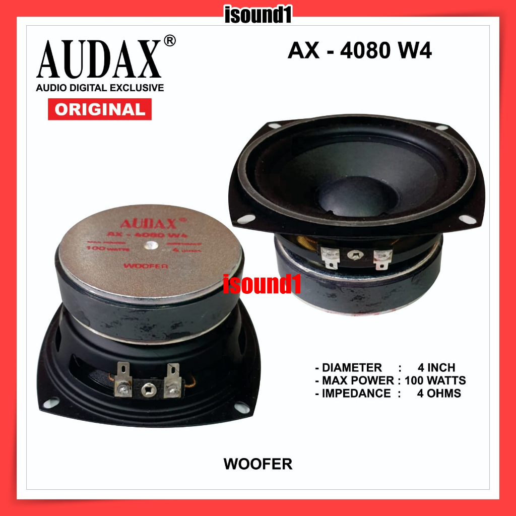 SPEAKER AUDAX AX 4080 W4 100 WATT / AX 4070 WPB4 80 WATT WOOFER 4 INCH AX 4080 / AX 4070 ORIGINAL AU