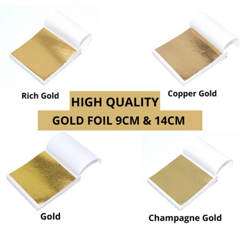 [100 LBR] Non Edible Gold Leaf / Kertas Foil Emas Prada Gilding 9 CM Untuk Dekorasi Makanan, Kue, da