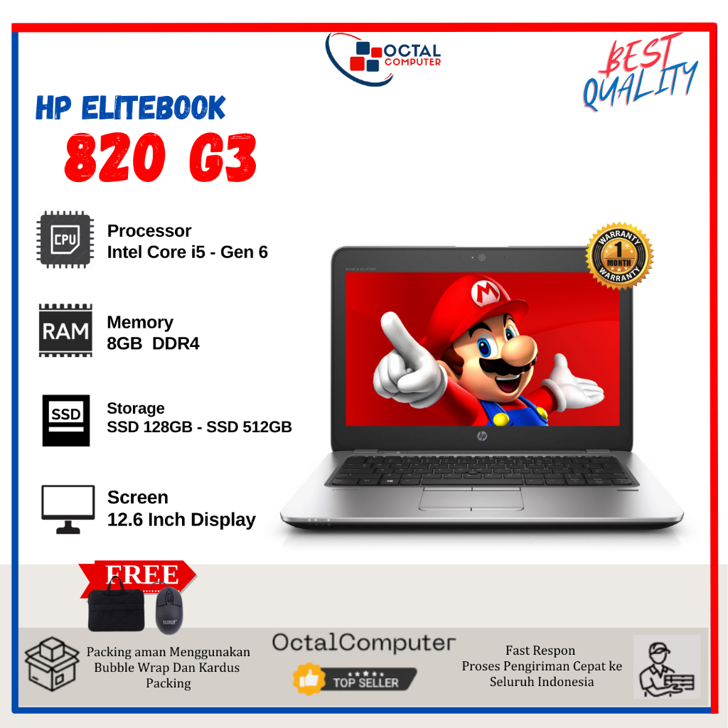 Laptop Hp Elitebook 820 G3 Core i5 Gen 6  - Second Mulus Bergaransi