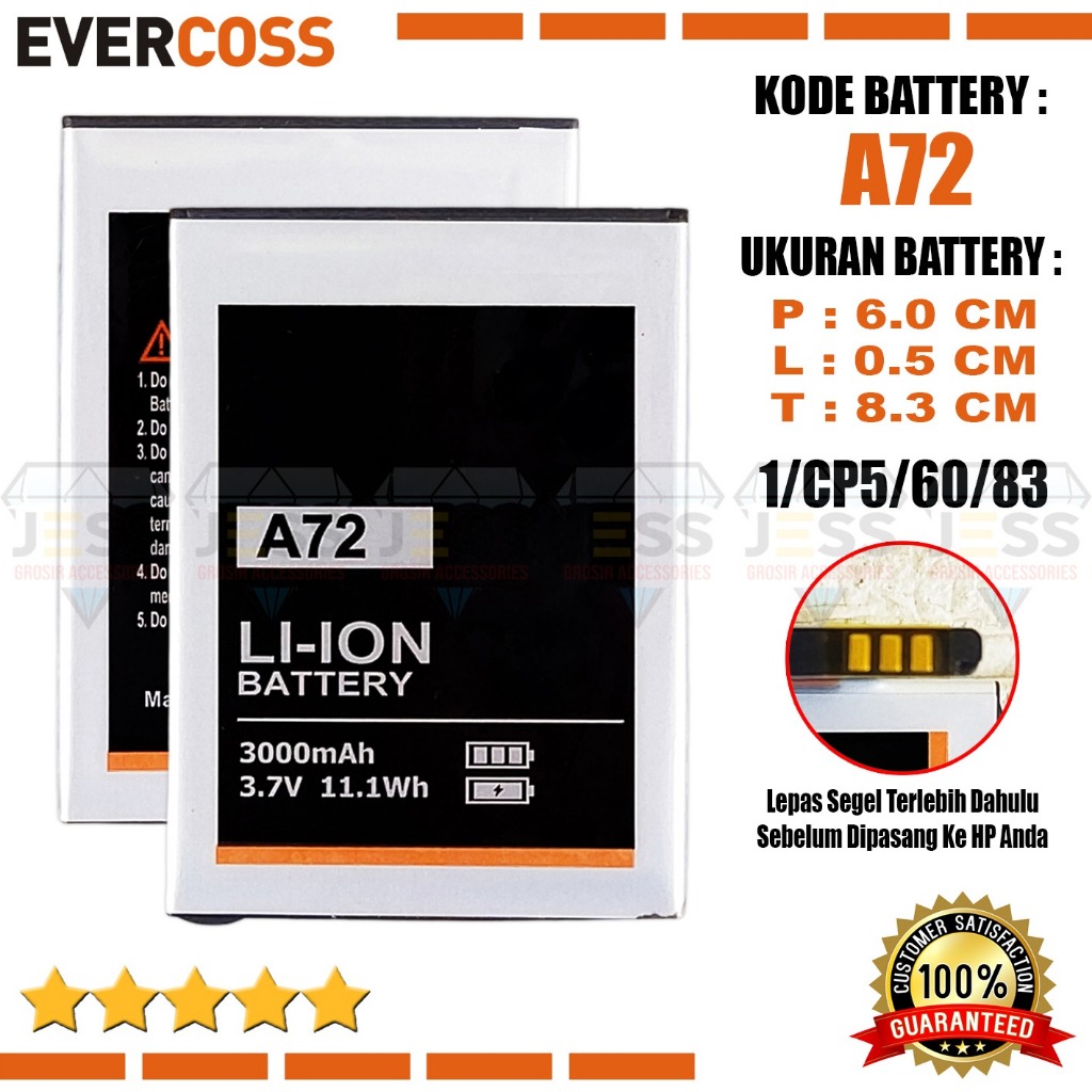 Baterai Battery High Quality Evercoss cross A72 Hp Jadul Universal Ukuran Batre Panjang 6.0cm x Leba
