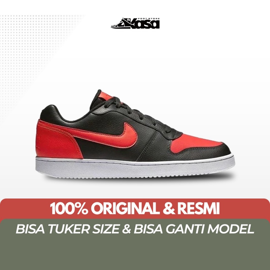 Sepatu Sneakers Pria Nike Ebernon Low Black Habanero Red