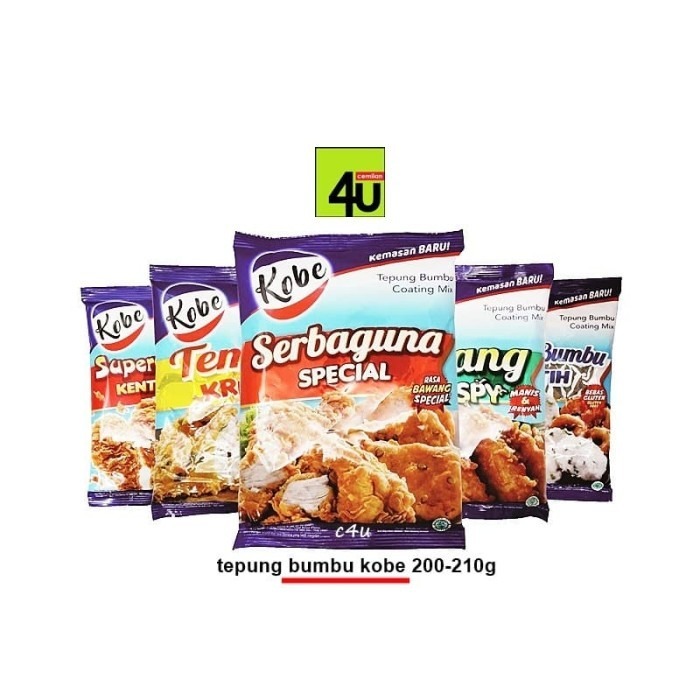 

Flour All Purpose / Tepung Serbaguna Kobe 200 Gram Tepung Bumbu Putih, Super Crispy Kentucky, Serbaguna Special, Bakwan Kress, Tempe Kriuk, Pisang Goreng