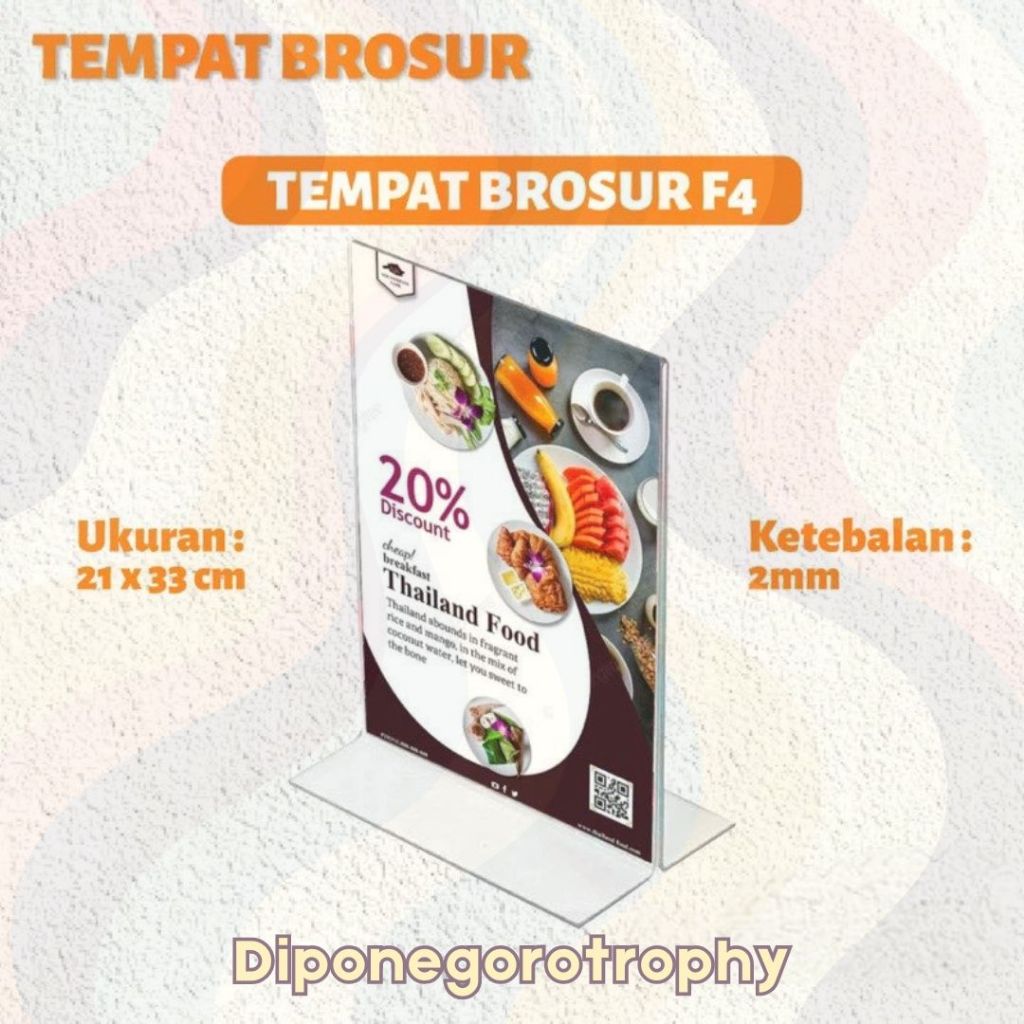

Tempat Brosur F4 Tempat Brosur Akrilik / Tent Card Holder Qris Barcode / Nomor Menu Meja Portrait T - Ukuran F4 2mm
