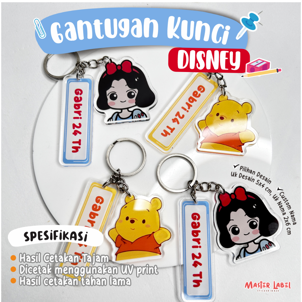 Gantungan Kunci Akrilik Tema Disney GANCI NAMA Custom Nama Ganci Custom nama Ganci lucu hadiah unik 