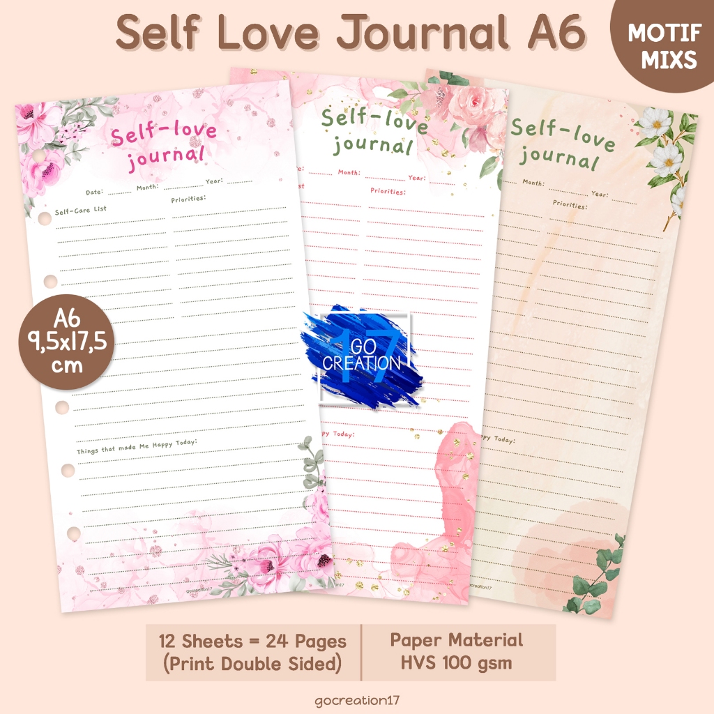 

Buku Planner Refill Kertas Binder Self Love Journal Motif Premium A6