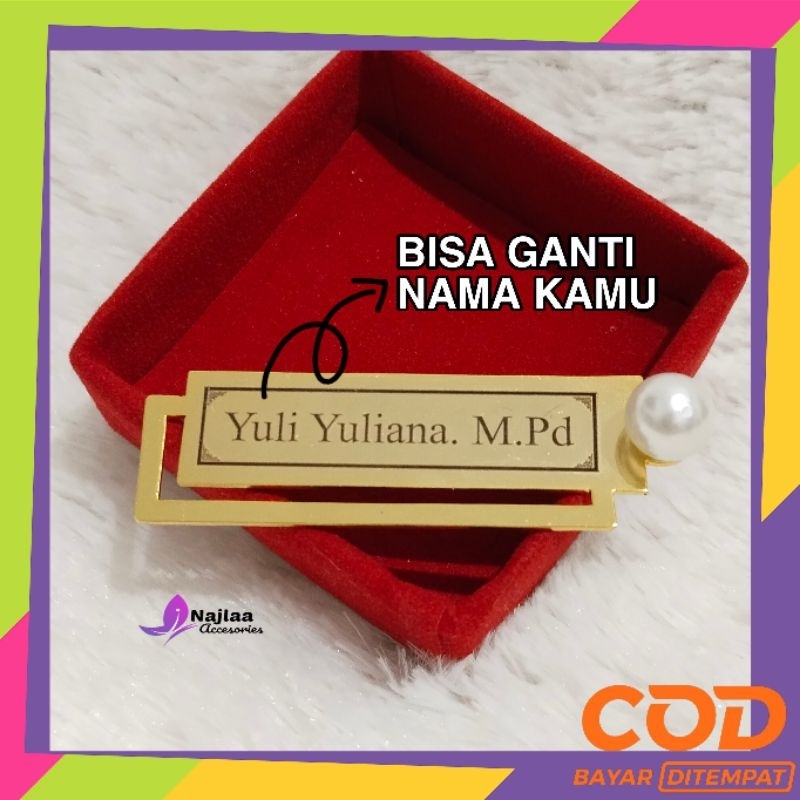 Bros Nama Mutiara | Bros Profesi Guru, Bidan, Dokter, Lapis Emas Costum Nama