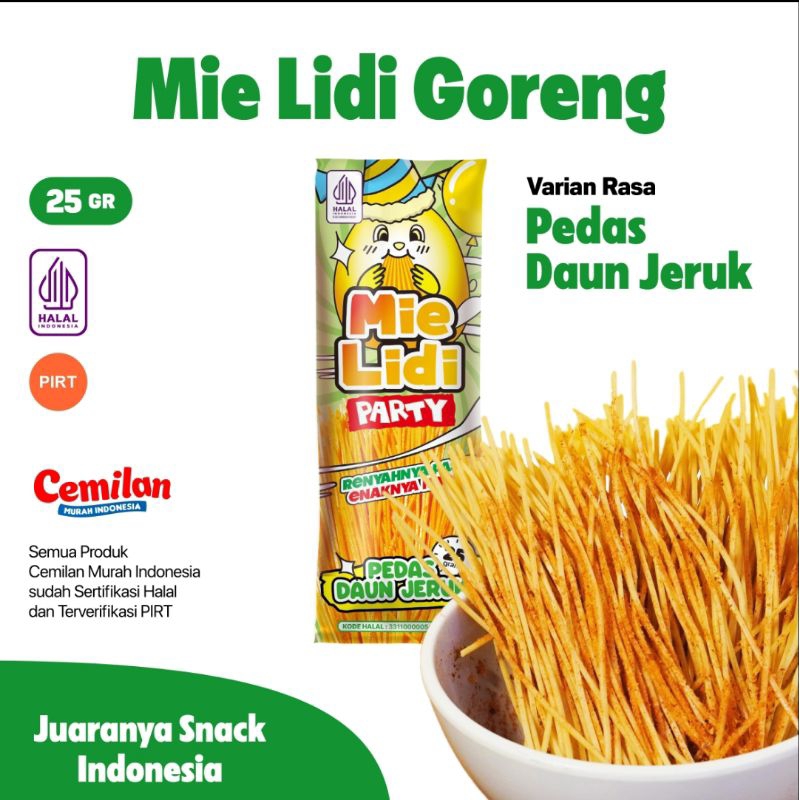 

Mie Lidi Goreng rasa Pedas Daun Jeruk 25gr - Snack CMI