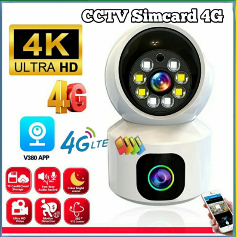 IP Camera Dual Lens SimCard 4G Camera CCTV Dua Lensa PTZ Auto Tracking SimCard 4G