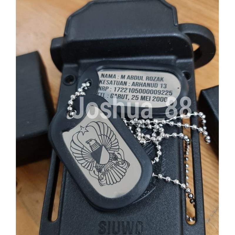 Dog Tag Kalung Military Identity Custom Ukir Logo TNI AD Bisa Request Gambar Logo Sendiri (Dapat 2ke
