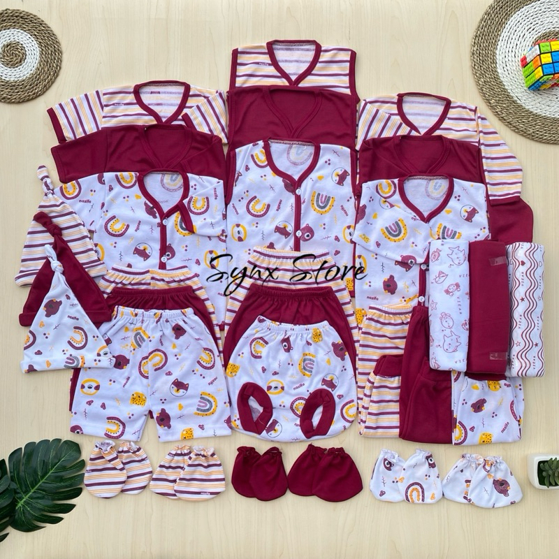 Paket 36 Pcs Baju Bayi Newborn Seri Marun 0-3 Bulan Lengkap