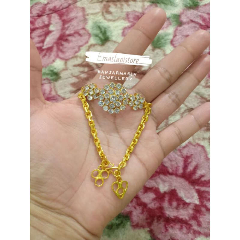 Gelang Belitung Permata Bunga Matahari Lapis Emas 999 Banjar