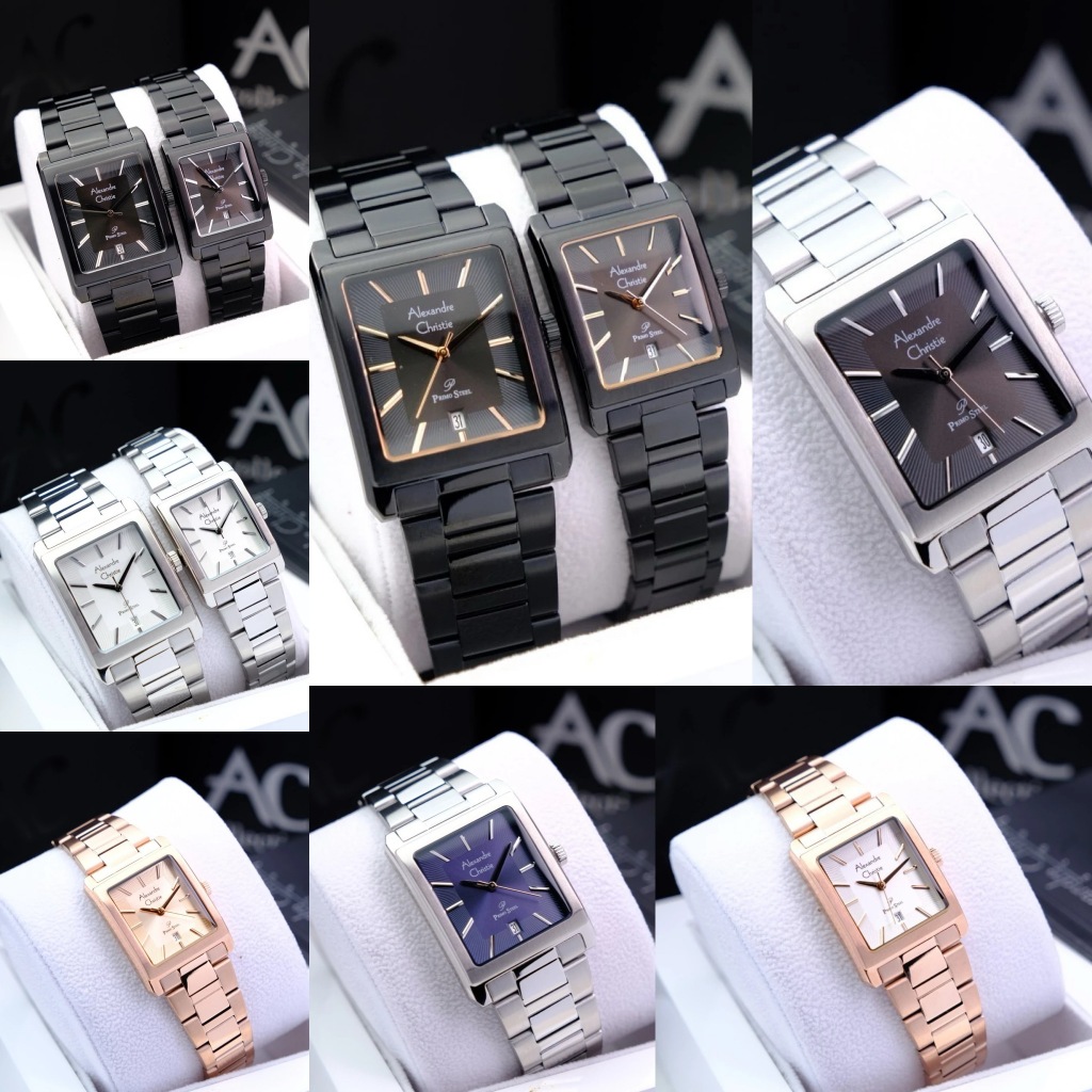 AC 1039 ALEXANDRE CHRISTIE AC1039 JAM TANGAN COUPLE RANTAI KOTAK ORIGINAL ANALOG WATCHES