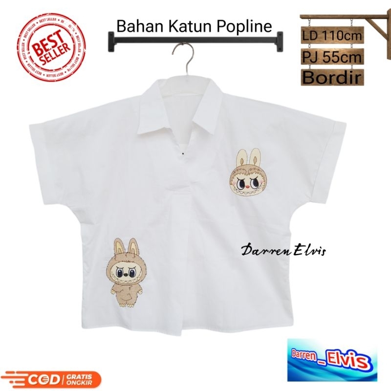 Atasan Wanita Putih Bordir Labubu
