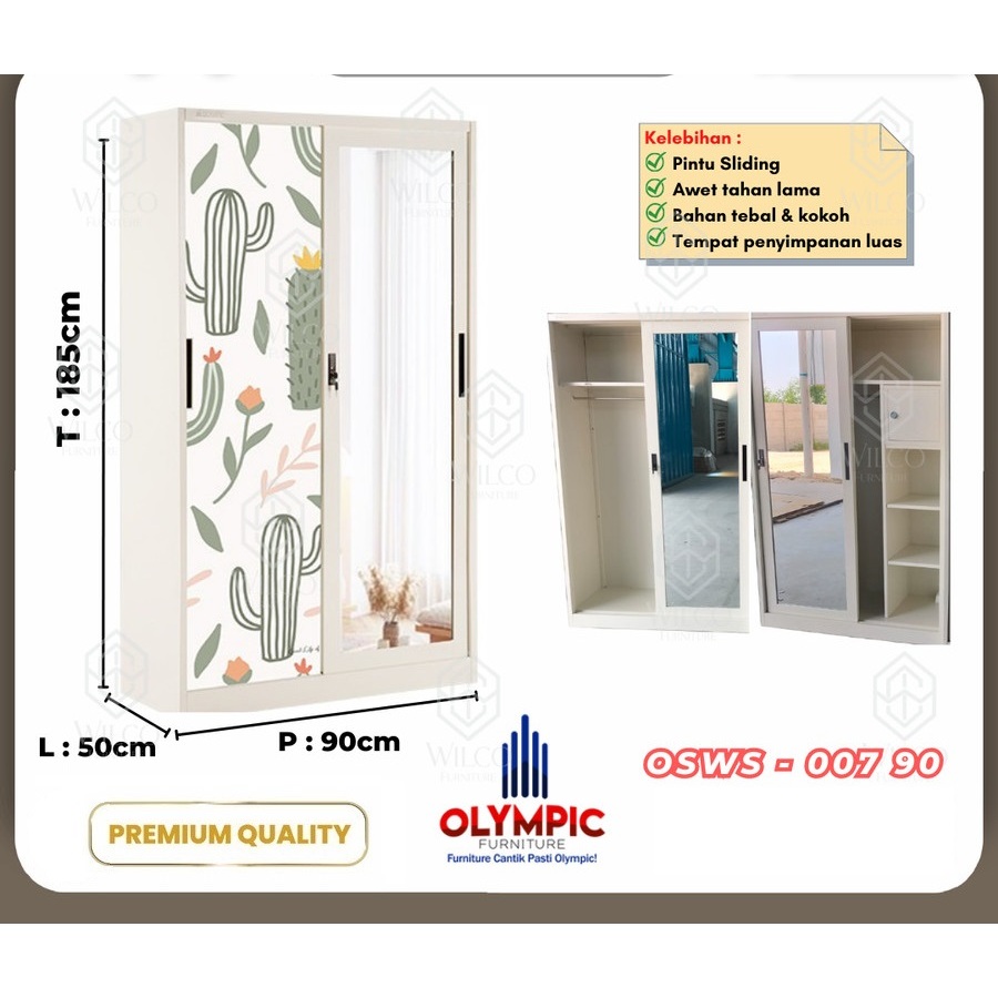 Lemari Pakaian BESI Sliding / Lemari Baju 90 cm / Olympic OLYMSTEEL OSWS 007-90