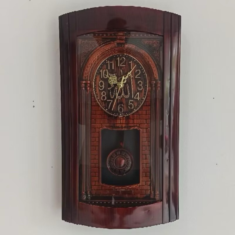 Jam Dinding Bandul/(8116) Lonceng bunyi setiap jam Jam Dinding Motif Kayu Free Baterai