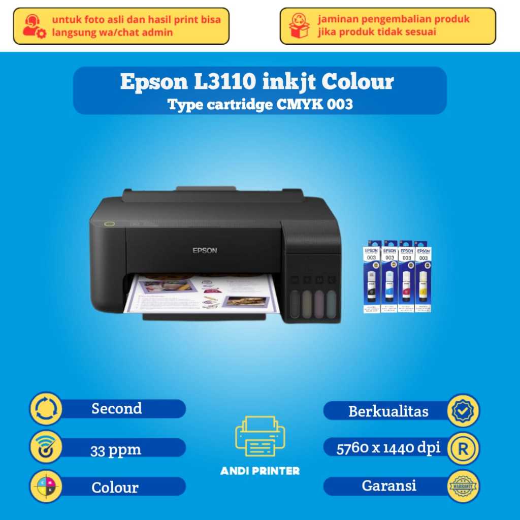 Printer warna EPSON L3110 Print Copy Scan |Tinta baru nozzel full