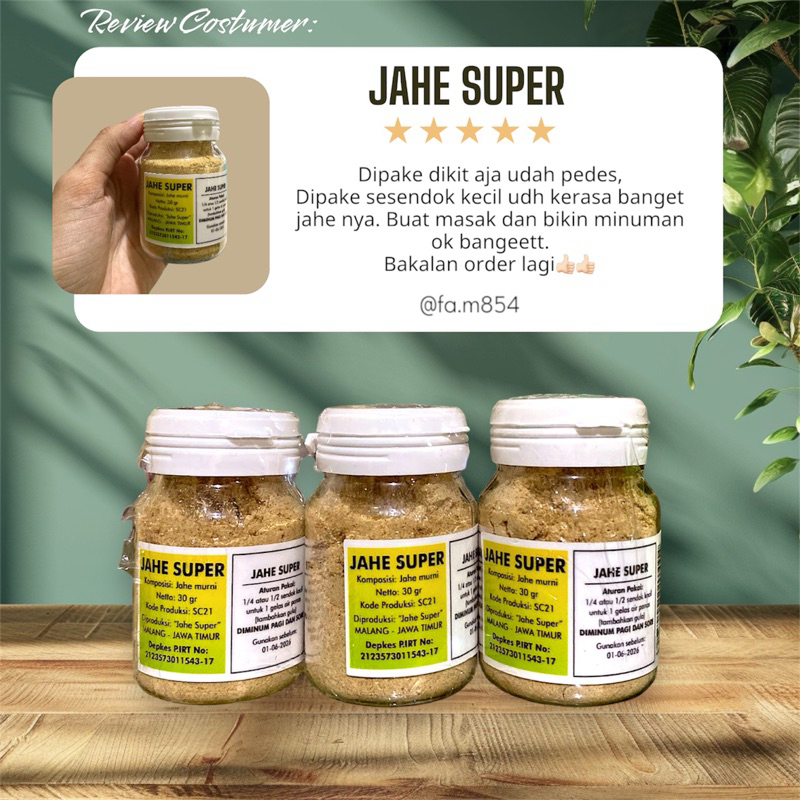 

Jahe Super Malang Est.2011 (Murni Jahe tanpa campuran) untuk minuman, masakan, pengobatan dll..