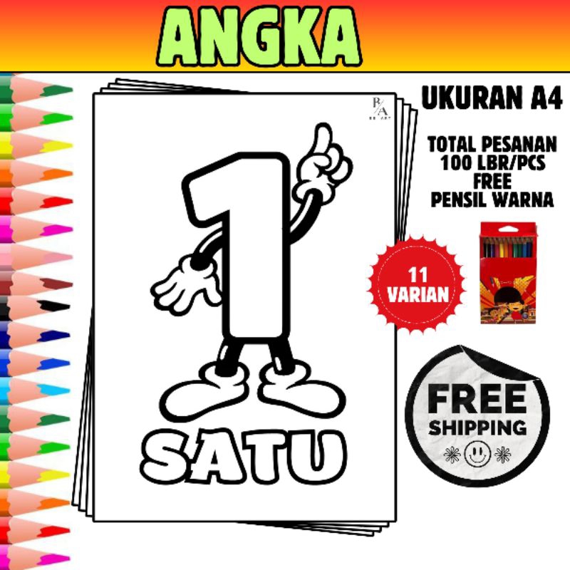 

kertas mewarnai anak A4/A5 (ANGKA) Isi 11lbr 0-10
