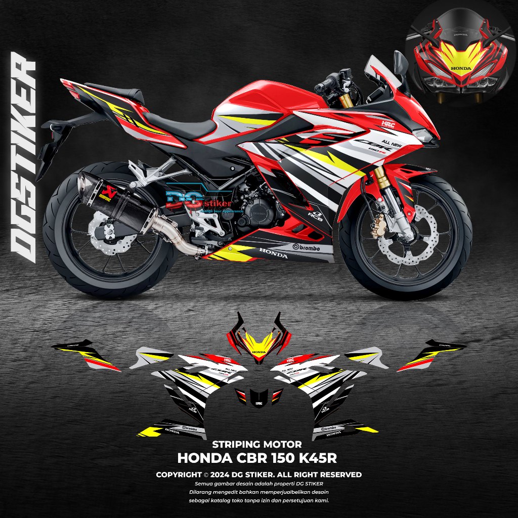 Striping cbr150 k45r, decal cbr 150r hitam merah terbaru