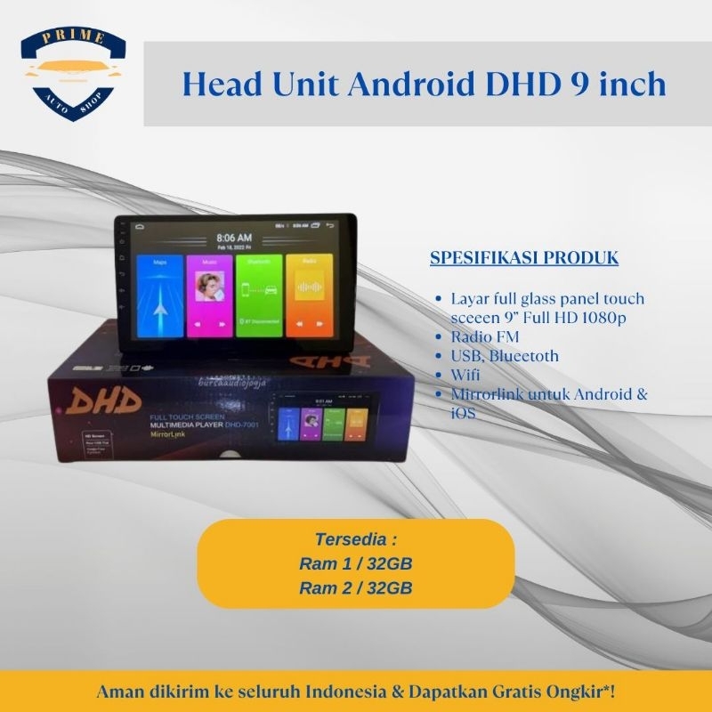 Head Unit Android DHD 9 Inch Ram 1GB & Ram 2GB
