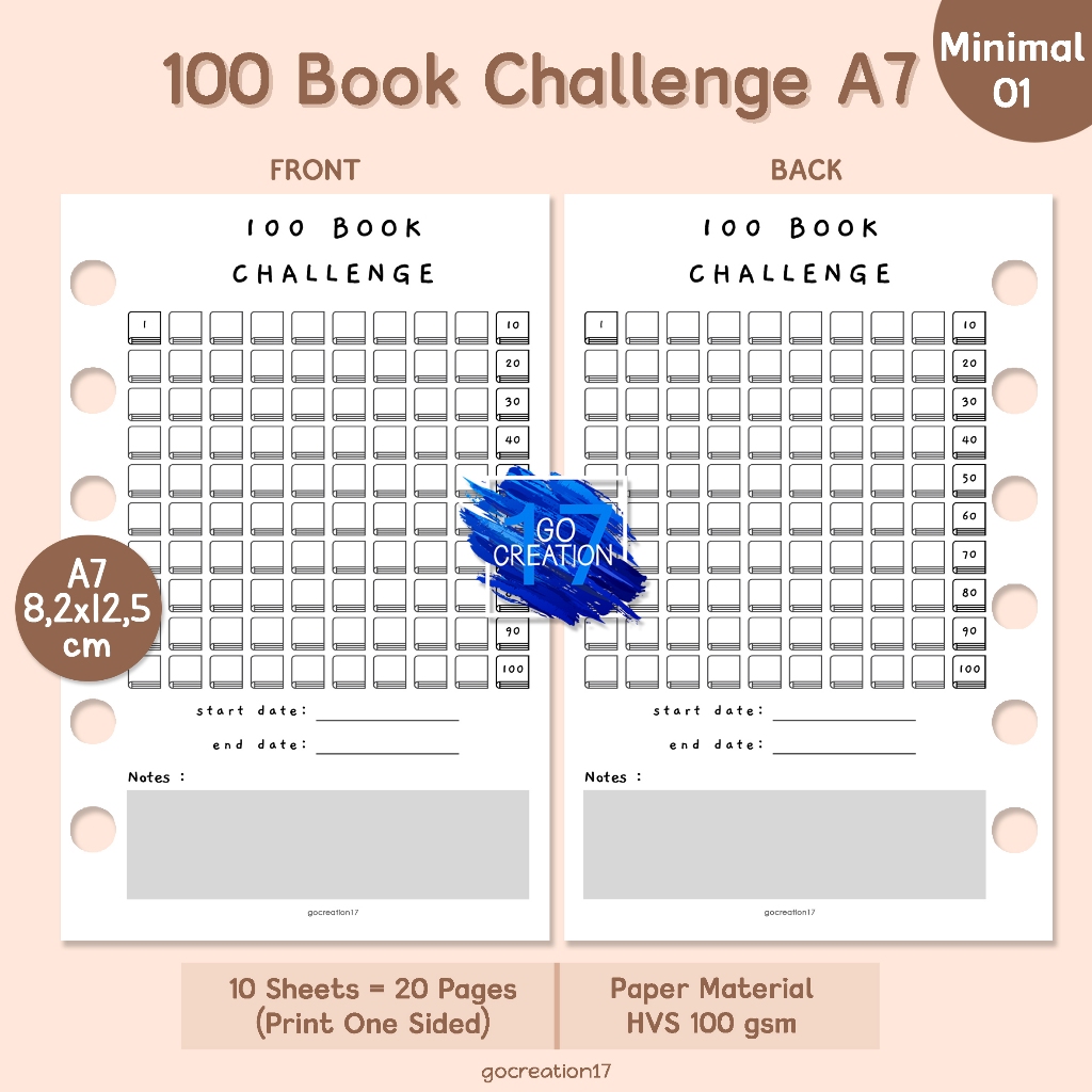 

Buku Planner Refill Kertas Isi Binder 100 Book Challenge Simple Minimalis A7