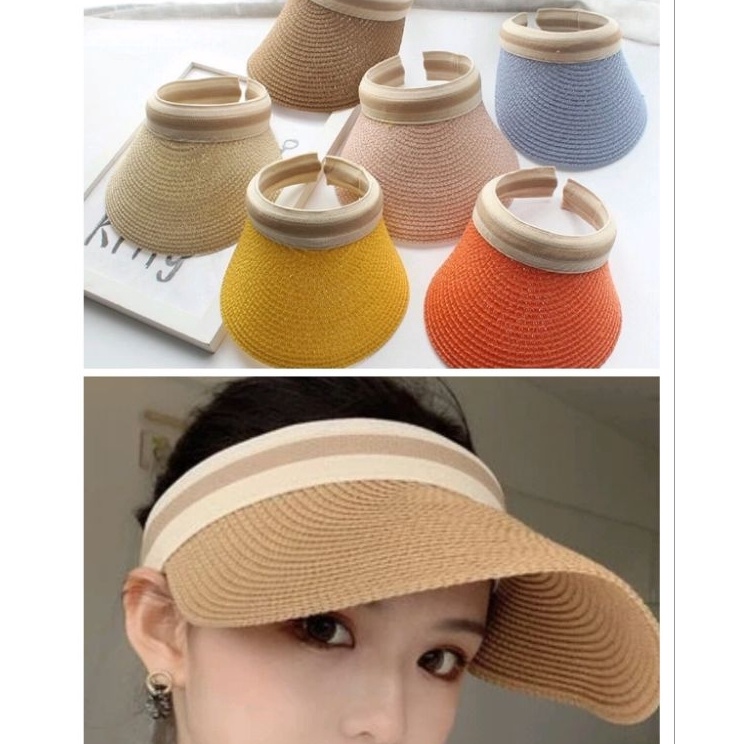 Stock Terupdate  Topi Pantai Jogging Anti Panas Bando Topi Wanita Atas Kosong Jerami