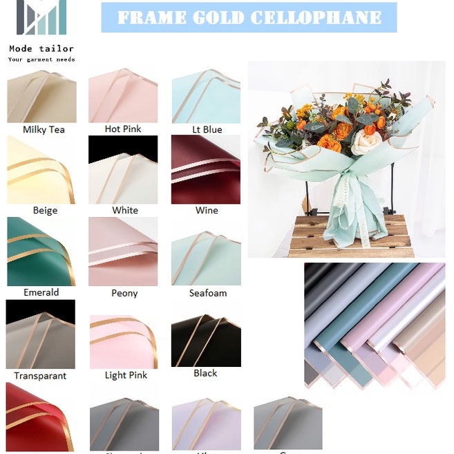 

Free Ongkos Kirim Pack 2 lbr Flower Wrapping Frame Gold CellophaneKertas Buket