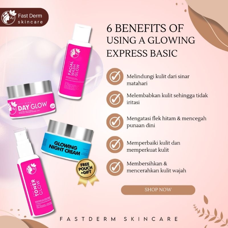 FAST DERM PAKET GLOWING EXPRESS BASIC / PAKET WAJAH KUSAM & FLEK / FASTDERM GLOWING NIGHT CREAM MENC