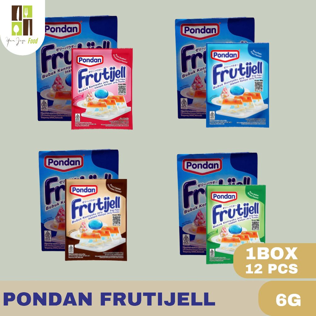 

Pondan Frutijell Konnyaku Jell Jeli Agar-agar Siap Pakai 6G Rasa Plain/Melon/Stroberi/Cokelat 1 BOX/12 PCS