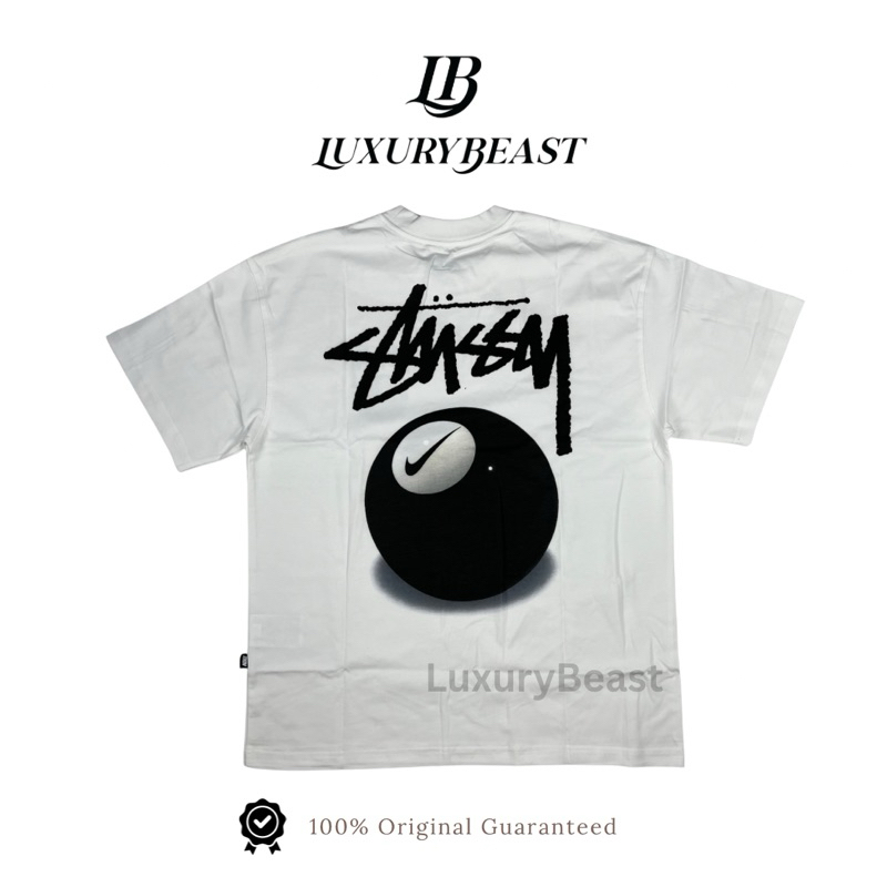 Stussy x Nike 8 Ball Black T-Shirt White 100% Original Authentic