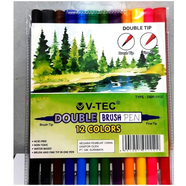 

V-Tec DOUBLE BRUSH PEN 12 / 24 Warna Colors VTec Dual Duo Tip / ALAT MENGGAMBAR