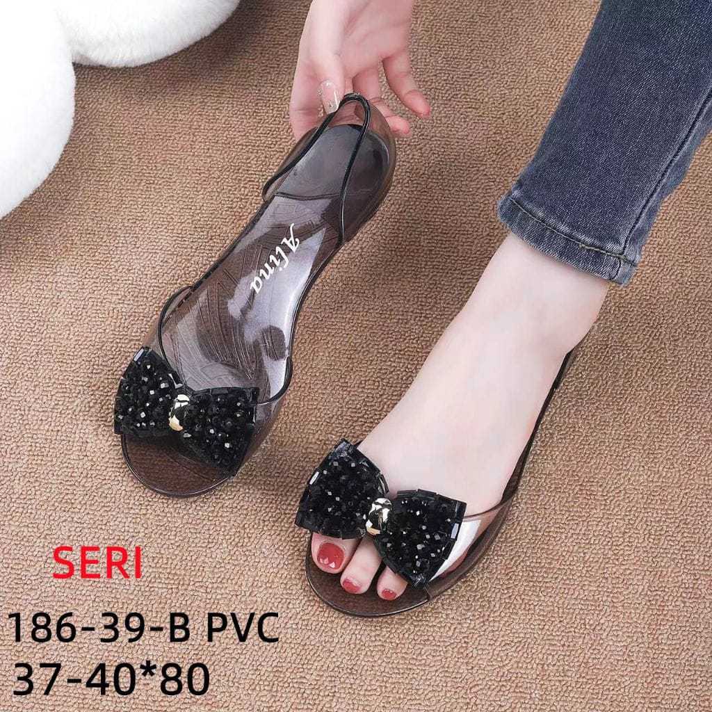 Sepatu Wanita Terbaru/Sepatu Flat Shoes Jelly Alina 186-39/Sepatu Bening Karet Kekinian