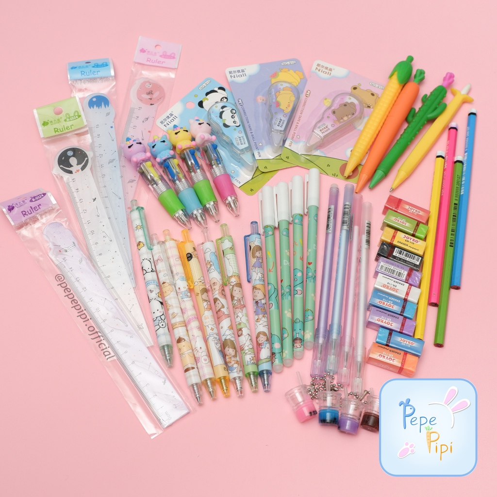 

Paket Usaha Alat Tulis V1 Jualan Stationary Pulpen Pensil Penghapus Penggaris Tip-x