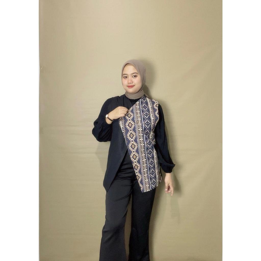 RYZKIA - AURA VEST ETHNIC BIGSIZE - ROMPI TRISTA BATIK TENUN - OUTER POLOS VIRAL TERMURAH - BLAZER W