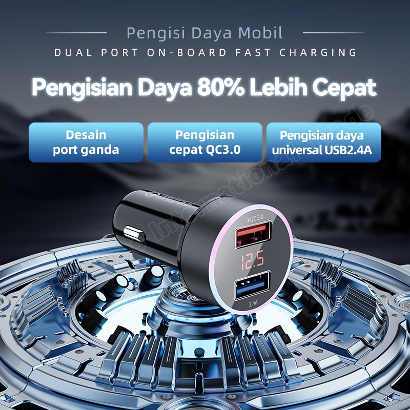 termurah (big sale)kivee car charger mobil 2-in-1 fast charging 22.5w kv-ut93 pro black led for