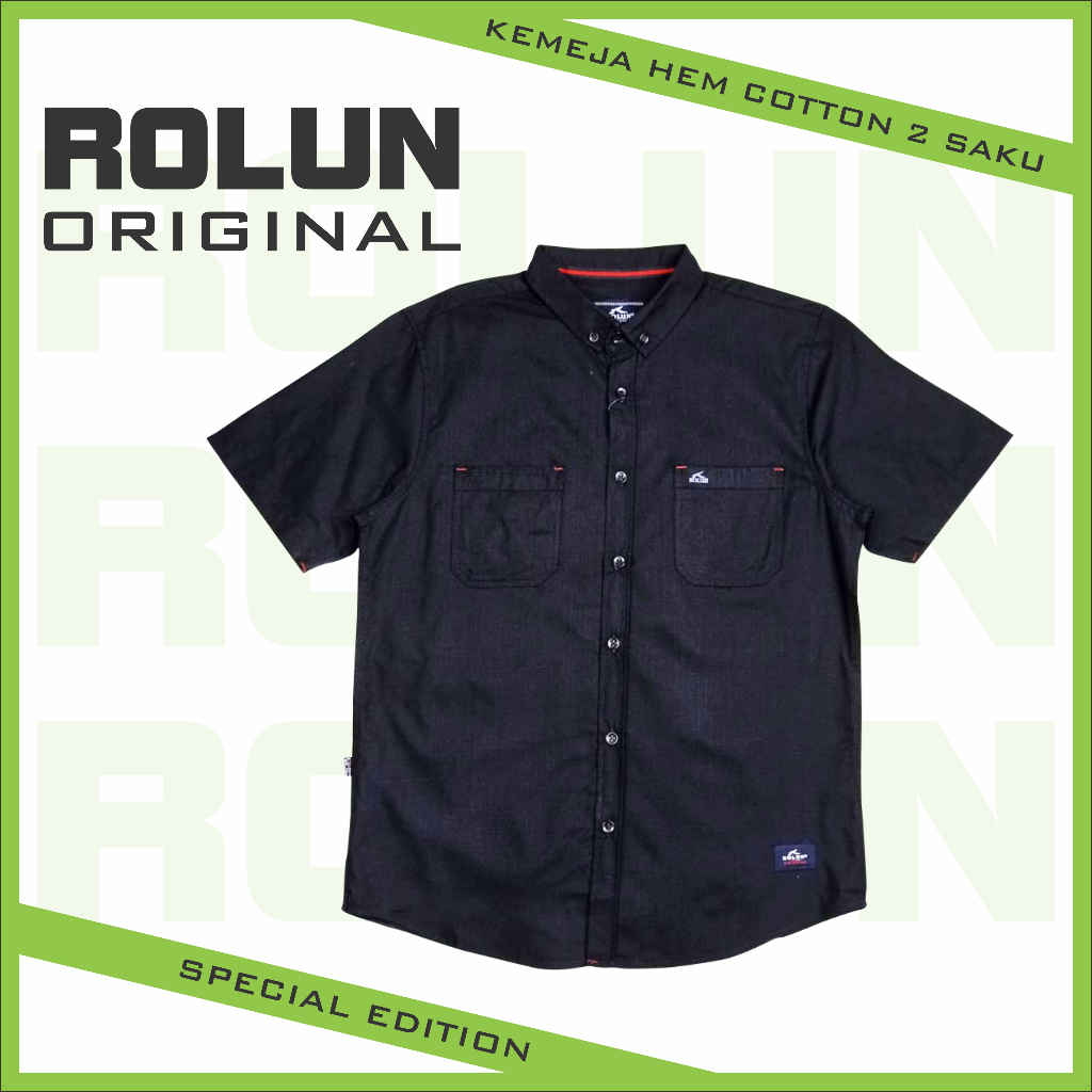 Kemeja Hem Pria Polos Pendek Rolun Black