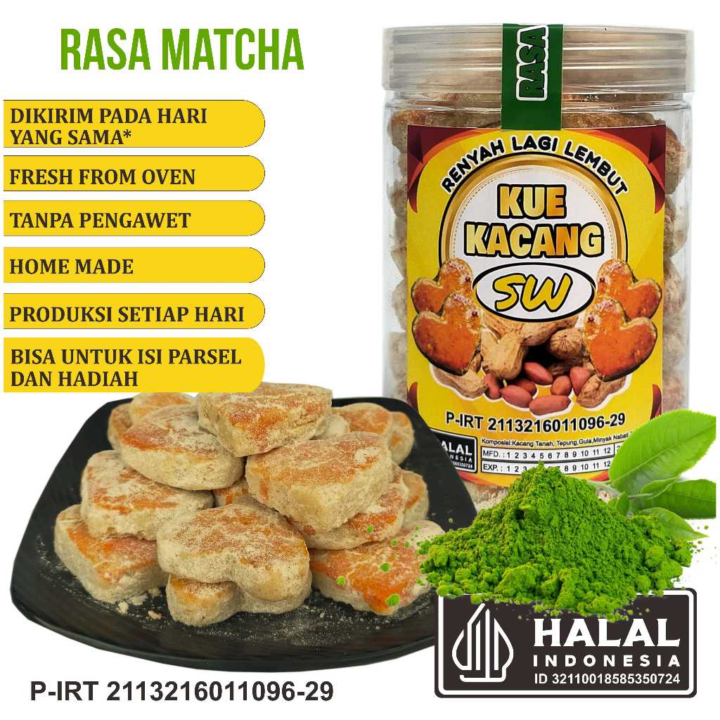 

KUE KACANG SW/RASA MATCHA/RASA GREEN TEA/KUE KERING/KUE LEBARAN/KUE RAMADHAN/KUE KACANG SW