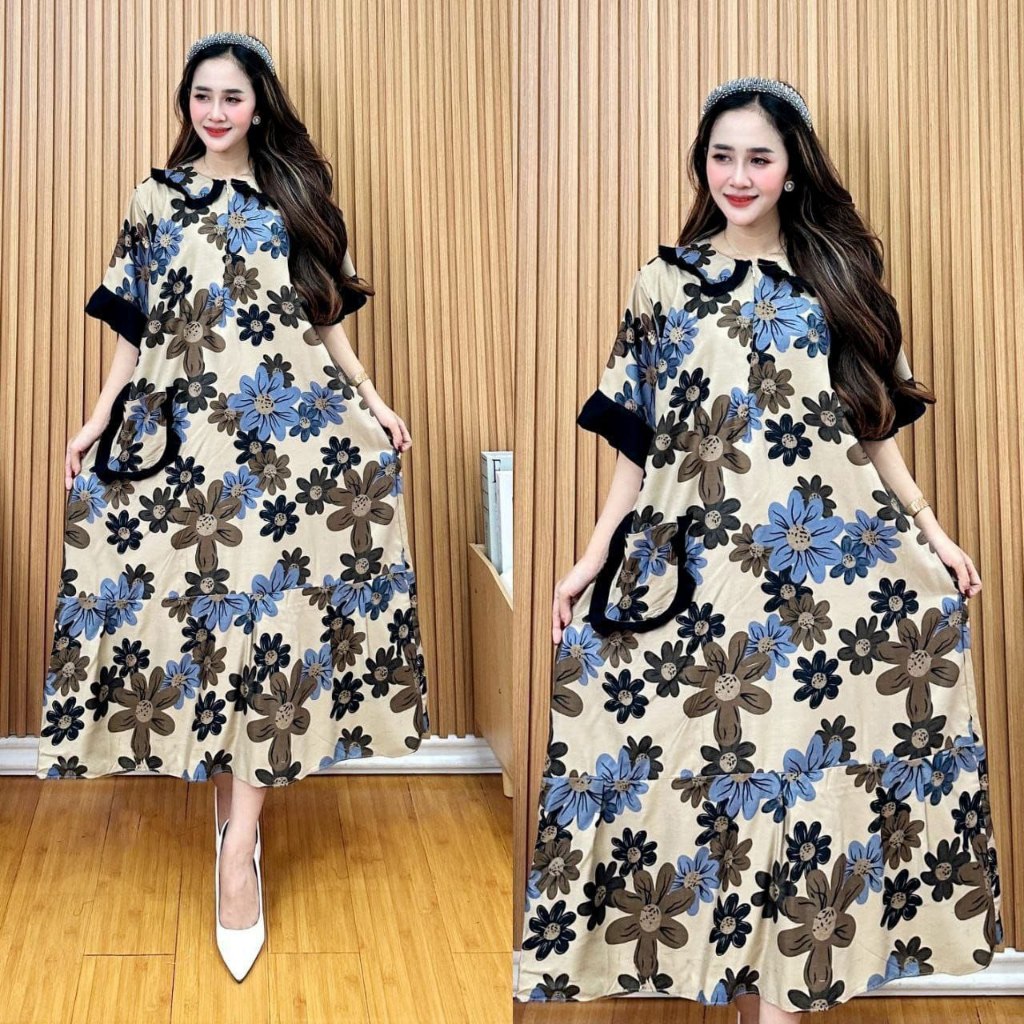 Salsa Dress Rayon Kerah Saku Depan Resleting Depan Daster Busui Frendly Bahan Rayon Adem by Batik Su