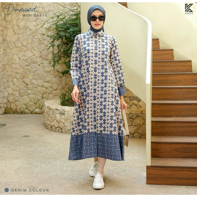 Diamond Midi Dress New Color Denim by Korina