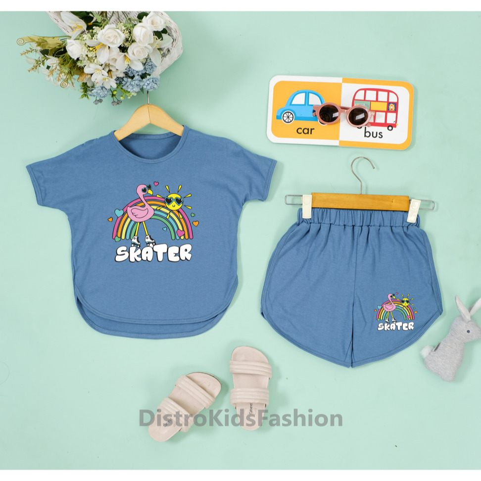 Baju anak terbaru stelan baju dan celana pendek perempuan 1-12 tahun pelangi angsa katun import