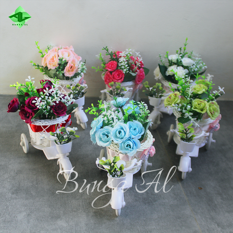 1 paket rangkaian bunga mawar 8032 vas sepeda mini bunga artificial hiasan ruang tamu meja rb6007