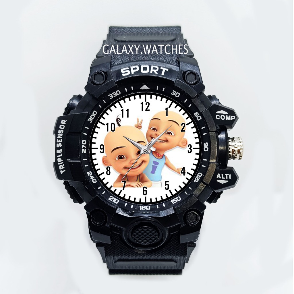 Jam Tangan Anak Sport Hitam Anti Air Karakter Upin Ipin