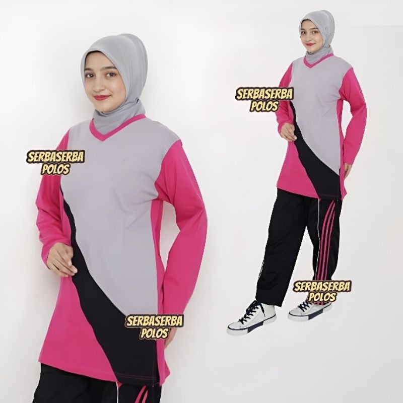 Baju Olahraga Wanita One Set Lengan Panjang / Setelan Kaos Kaos Training olahraga / Seragam Baju Ola
