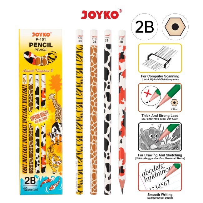 

Pensil Animal Kingdom 2 2B Joyko [P-101/12 pcs] / Alat Tulis Ujian Komputer / Pencil Gambar Menulis