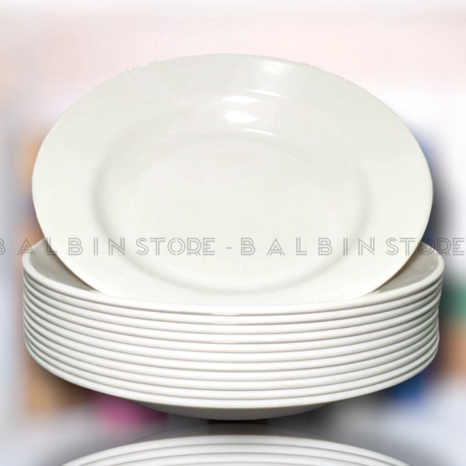 1 LUSIN PIRING MAKAN 9 PUTIH SEMI MELAMIN SSJ PLASTIK WARE FOOD GRADE P