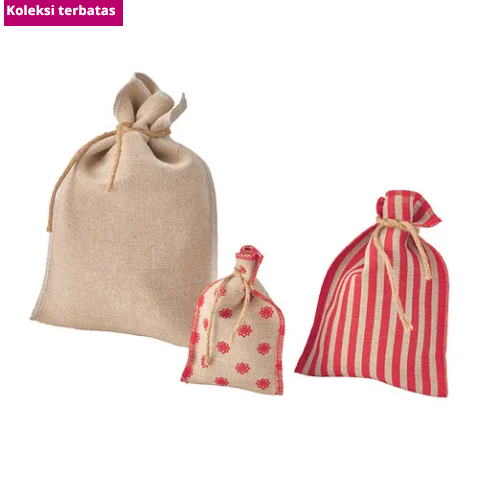 

[IKEA] [SPESIAL NATAL] [COD] VINTERFINT Tas kado, set isi 3, pola campuran/goni merah