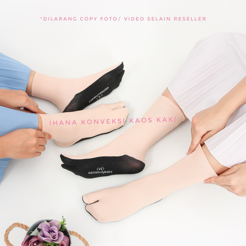 ihana Lusinan kaos kaki S/M JEMPOL POLOS KREM  telapak hitam wanita muslimah nylon spandek tebal