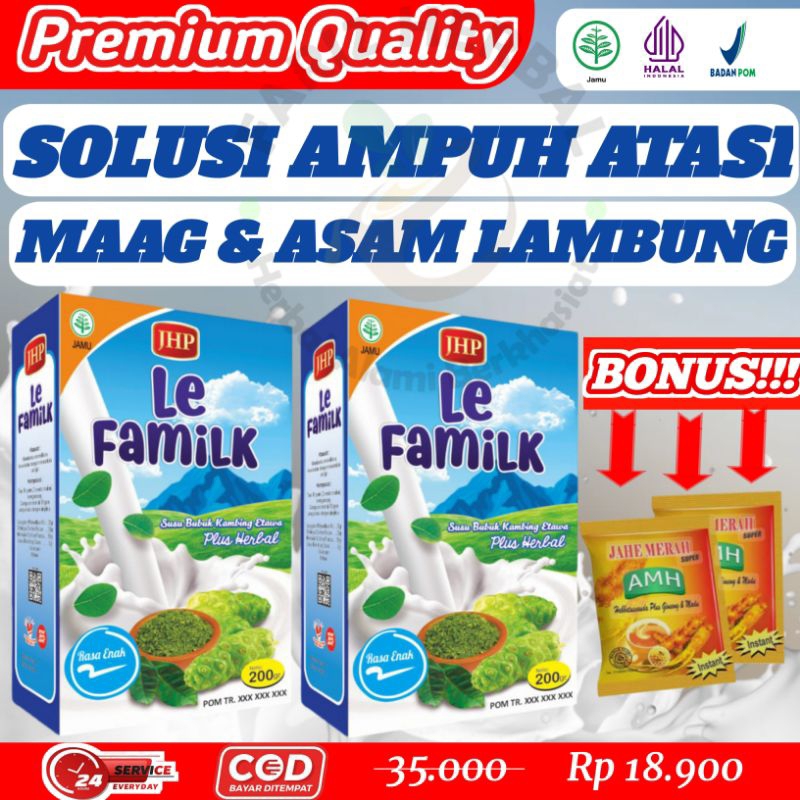 

LEFAMILK,Atasi Maag, Asam lambung, sendi, asam urat, rematik, jantung,Susu Gemuk badan, Meningkatkan nafsu makan, menambah bb badan.