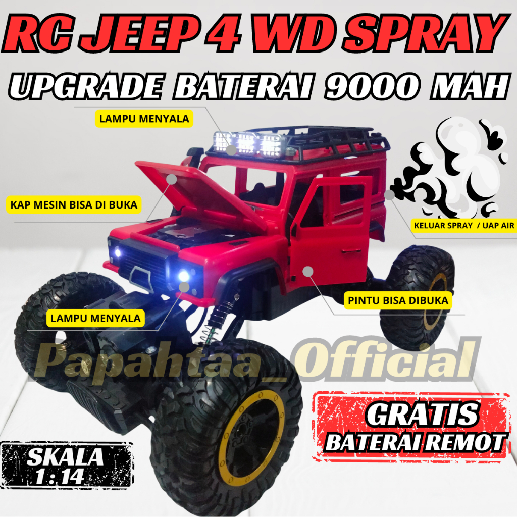 Rc Jeep offroad 4x4 Spray Mobil Remote Control Off Road Asap Mainan Anak Mobilan Remot Kontrol  MBL0